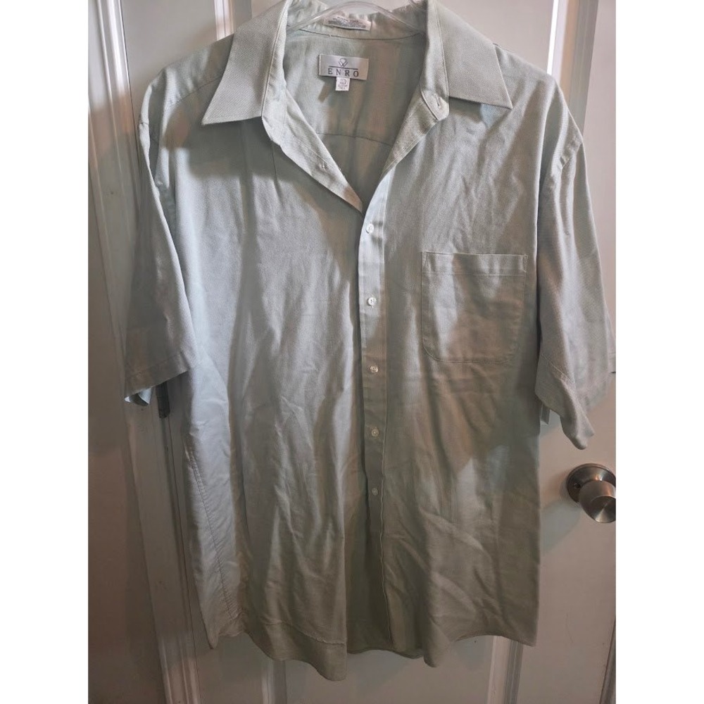 Enro Mens Pebble Cloth Short Sleeve Button Down Shirt Sage Green Size 17.5 Tall
